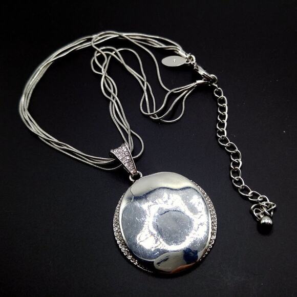 Chico’s Silver Tone Pave Rhinestone Pendant Necklace Multi Snake Chain - Picture 9 of 9